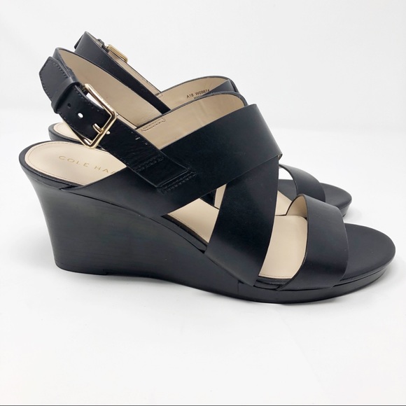 Cole Haan Shoes - Cole Haan Black Leather Wedges Size: 10